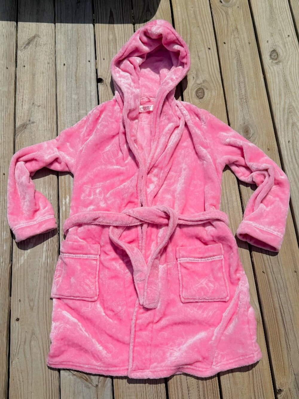 Juicy Couture Pink Plush Hooded Robe Coquette Y2K Barbiecore Soft Luxe S/M 3983